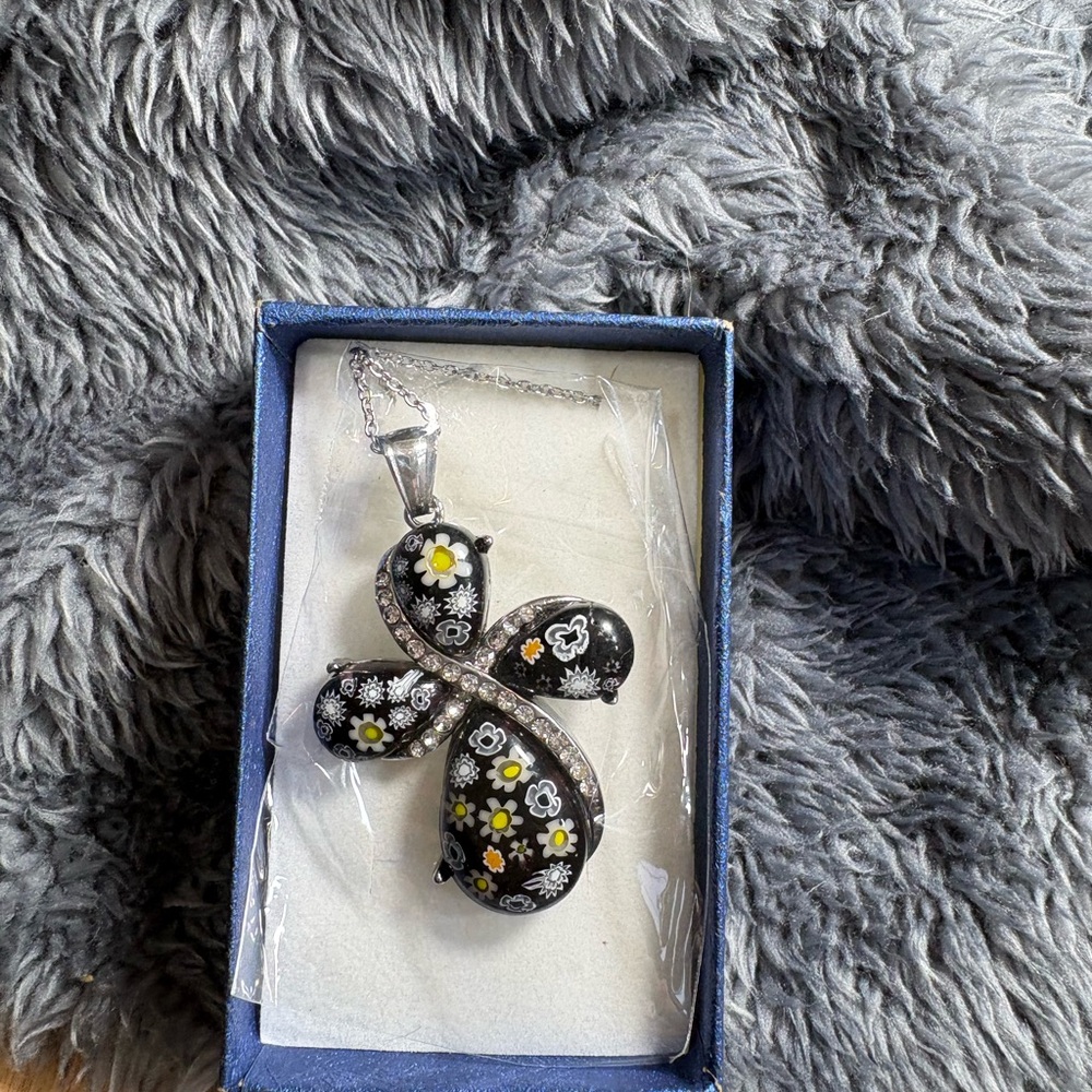 Elegant Black and Silver Butterfly Pendant Necklace